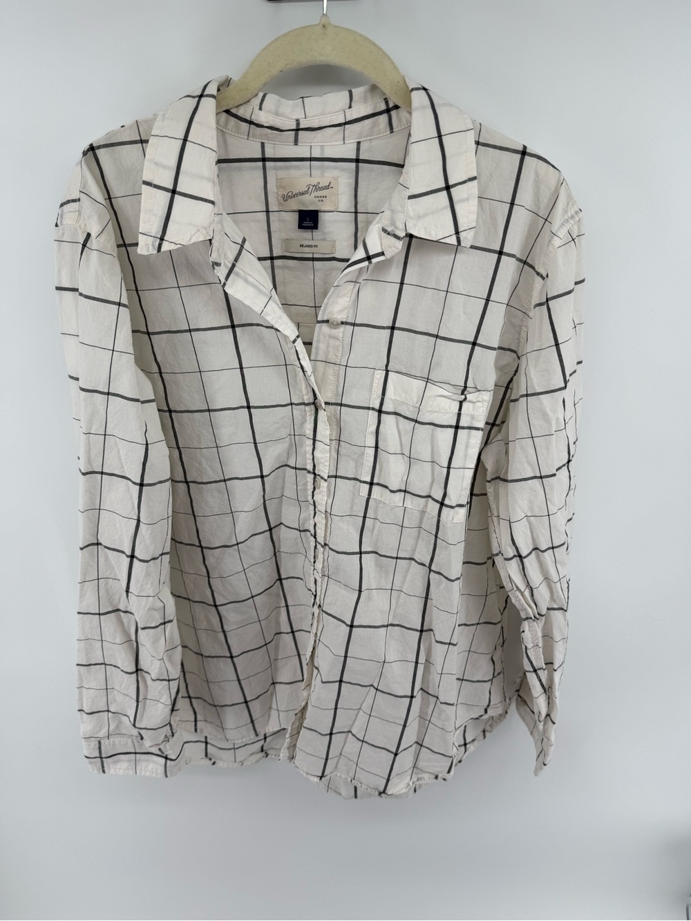 Universal Thread Cream and Black Windowpane Button-Down Shirt